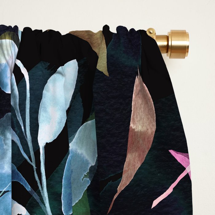 Midnight garden foliage Watercolor Leaves Dark Romantic botanical Jewel tones Window Curtain Gallery Image 2