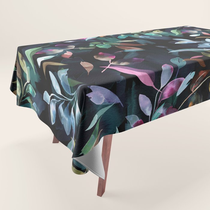 Midnight garden foliage Watercolor Leaves Dark Romantic botanical Jewel tones Tablecloth Gallery Image 1