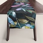 Midnight garden foliage Watercolor Leaves Dark Romantic botanical Jewel tones Table Runner Gallery Image 1
