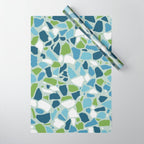 Terrazzo Mosaic Pattern, Teal Blue, Green, White Wrapping Paper Gallery Image 1