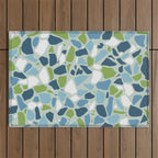 Terrazzo Mosaic Pattern, Teal Blue, Green, White Outdoor Rug Gallery Image 1