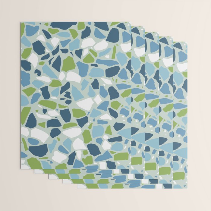 Terrazzo Mosaic Pattern, Teal Blue, Green, White Wrapping Paper Gallery Image 3