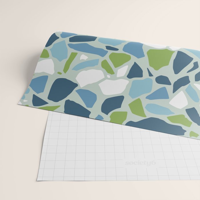Terrazzo Mosaic Pattern, Teal Blue, Green, White Wrapping Paper Gallery Image 2