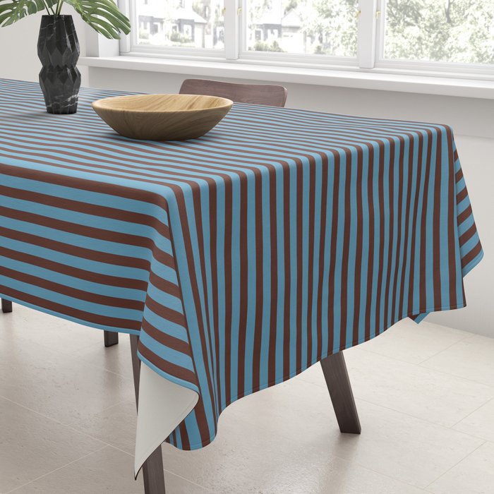 Narrow Stripes Vertical Pattern in Eclectic Brown and Blue Tablecloth Gallery Image 3