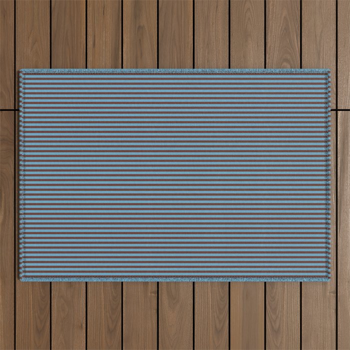 Narrow Stripes Vertical Pattern in Eclectic Brown and Blue Outdoor Rug Gallery Image 1