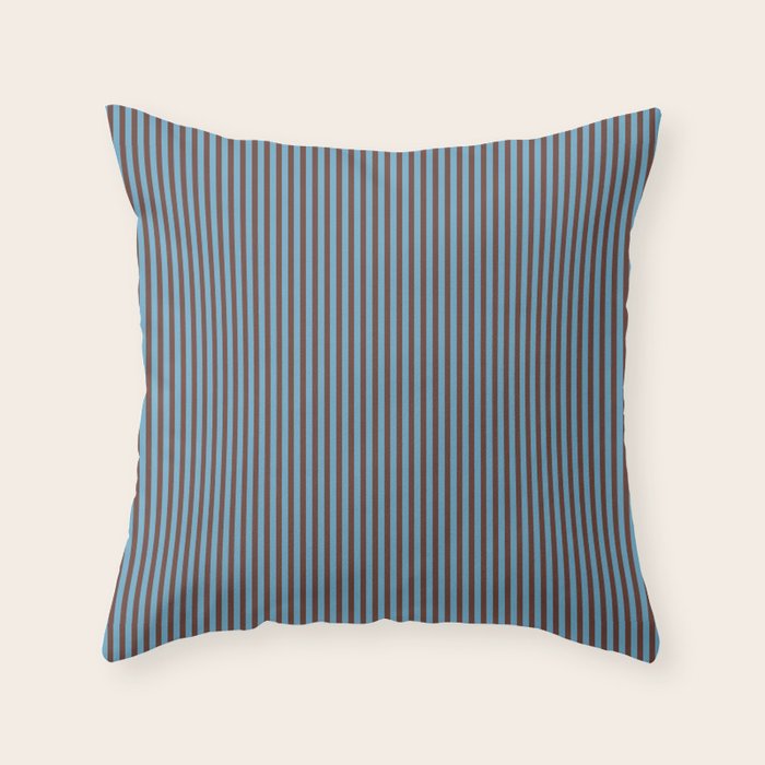 Narrow Stripes Vertical Pattern in Eclectic Brown and Blue Throw Pillow Gallery Image 1
