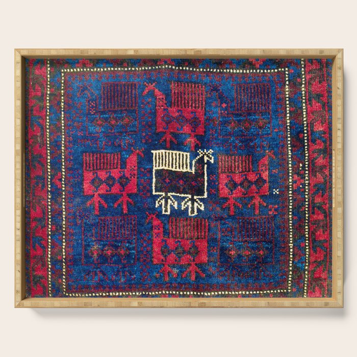 Baluch Khorasan Northeast Persian Bag Face Print With Birds Serving Tray Gallery Image 1