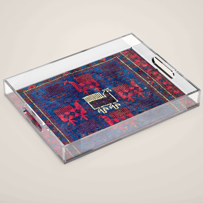 Baluch Khorasan Northeast Persian Bag Face Print With Birds Acrylic Tray Gallery Image 1