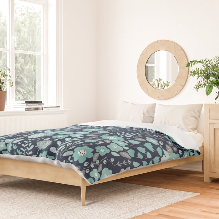 Ditsy Florals, Navy and Teal Duvet Cover Gallery Image 2