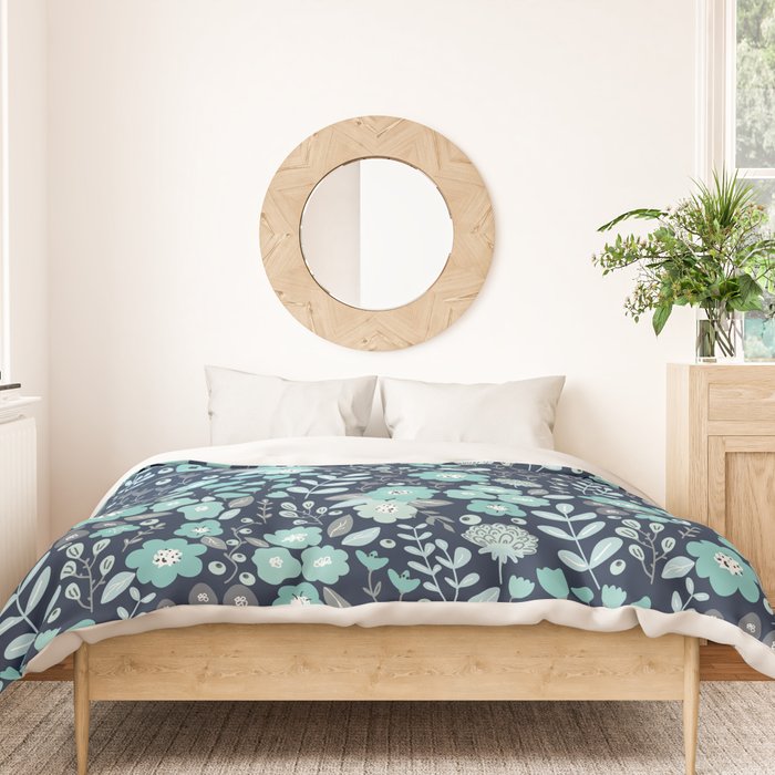 Ditsy Florals, Navy and Teal Duvet Cover Gallery Image 3