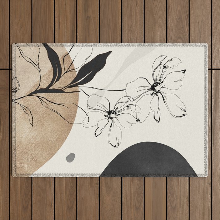 Abstract Art Minimal Flowers 3 Outdoor Rug Gallery Image 1