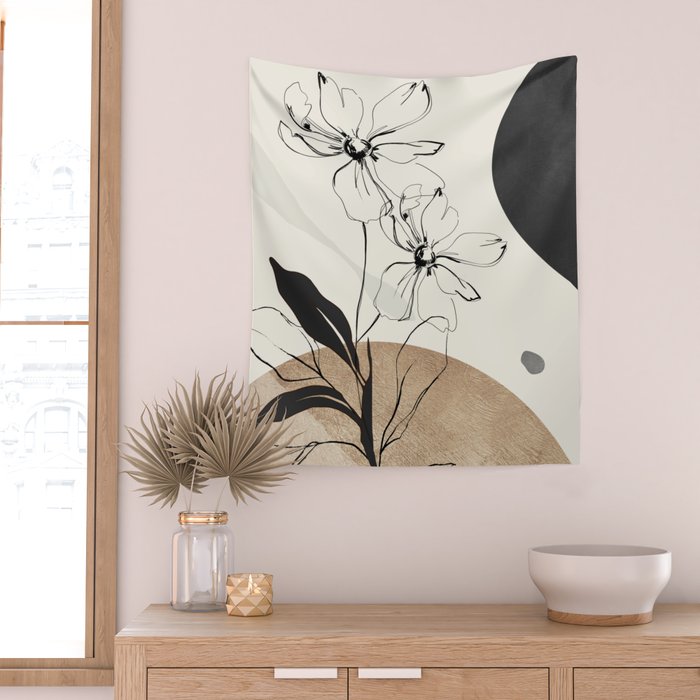 Abstract Art Minimal Flowers 3 Wall Tapestry Gallery Image 2