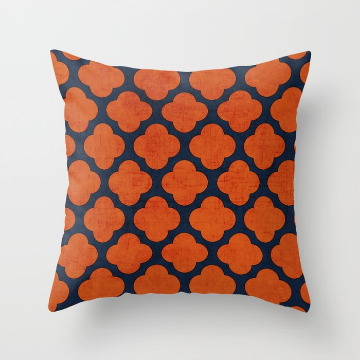 navy and orange clover Throw Pillow Gallery Image 6