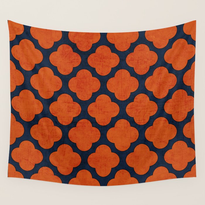 navy and orange clover Wall Tapestry Gallery Image 1