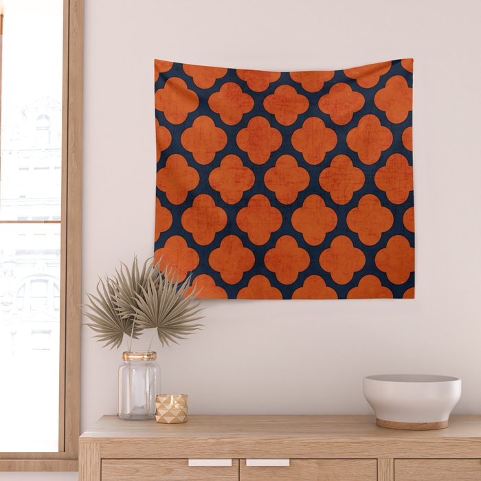 navy and orange clover Wall Tapestry Gallery Image 2