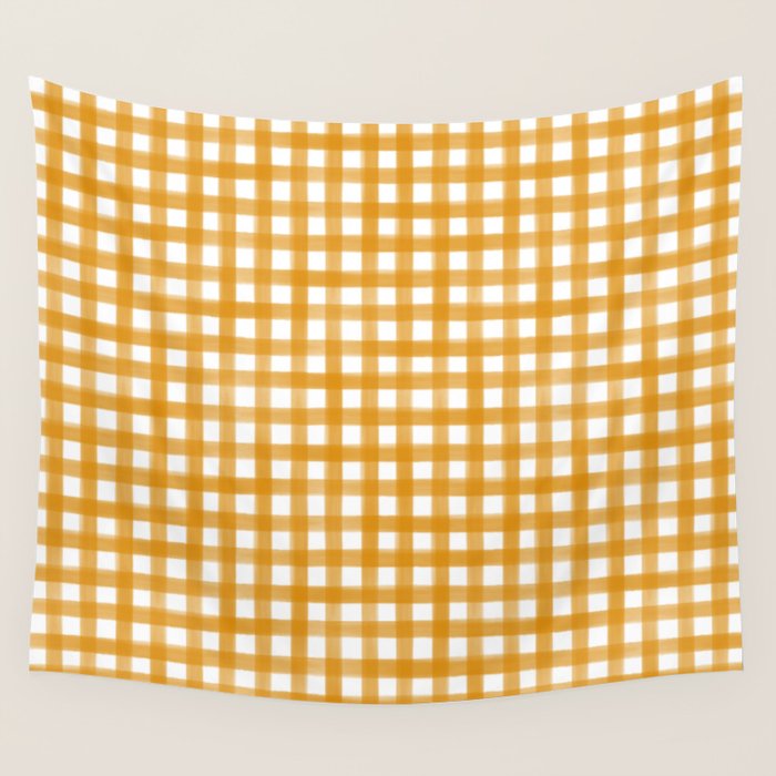 Watercolor Gingham - ochre on white  Wall Tapestry Gallery Image 1