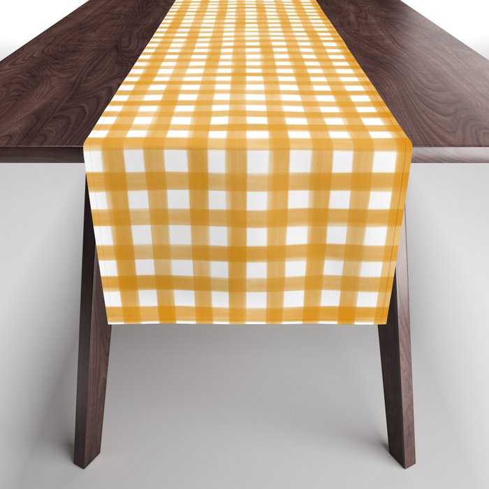 Watercolor Gingham - ochre on white  Table Runner Gallery Image 1
