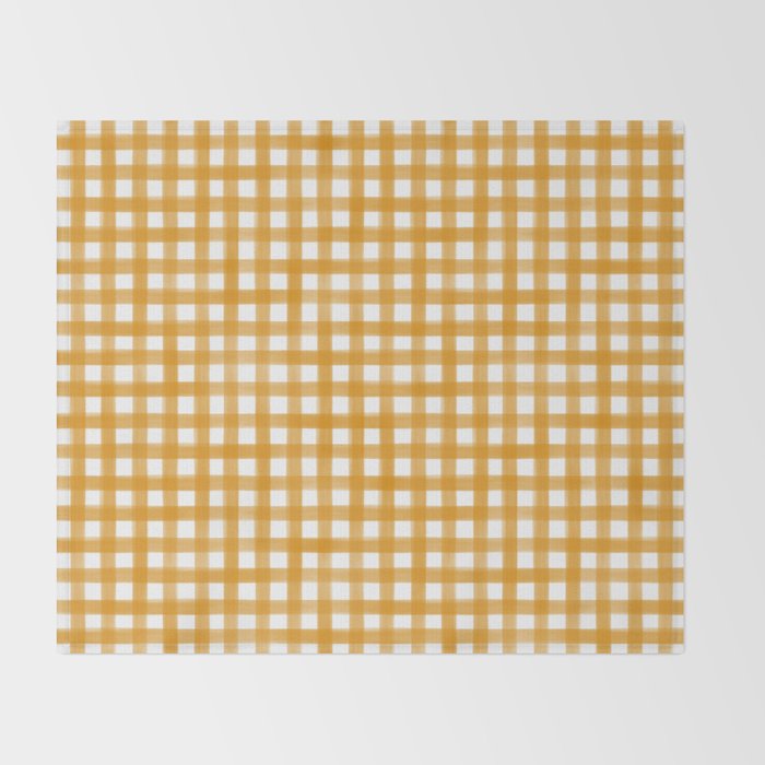 Watercolor Gingham - ochre on white  Throw Blanket Gallery Image 2