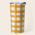 Watercolor Gingham - ochre on white  Travel Mug Gallery Image 2