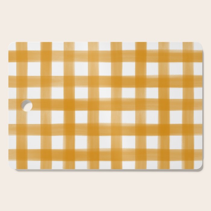 Watercolor Gingham - ochre on white  Cutting Board Gallery Image 1