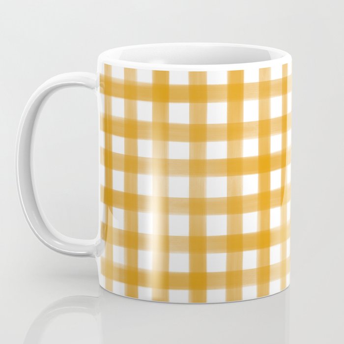 Watercolor Gingham - ochre on white  Coffee Mug Gallery Image 3