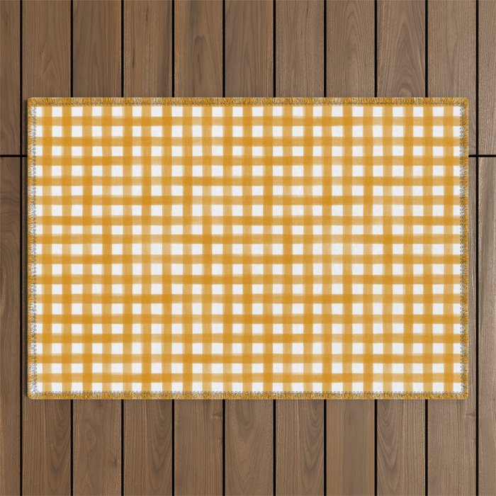 Watercolor Gingham - ochre on white  Outdoor Rug Gallery Image 1