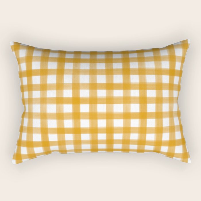 Watercolor Gingham - ochre on white  Rectangular Pillow Gallery Image 1