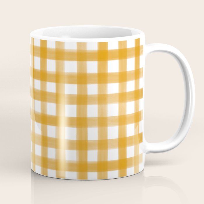 Watercolor Gingham - ochre on white  Coffee Mug Gallery Image 1