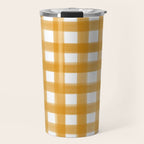 Watercolor Gingham - ochre on white  Travel Mug Gallery Image 1