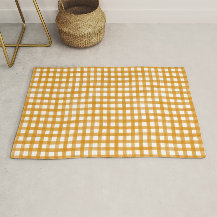 Watercolor Gingham - ochre on white  Rug Gallery Image 1