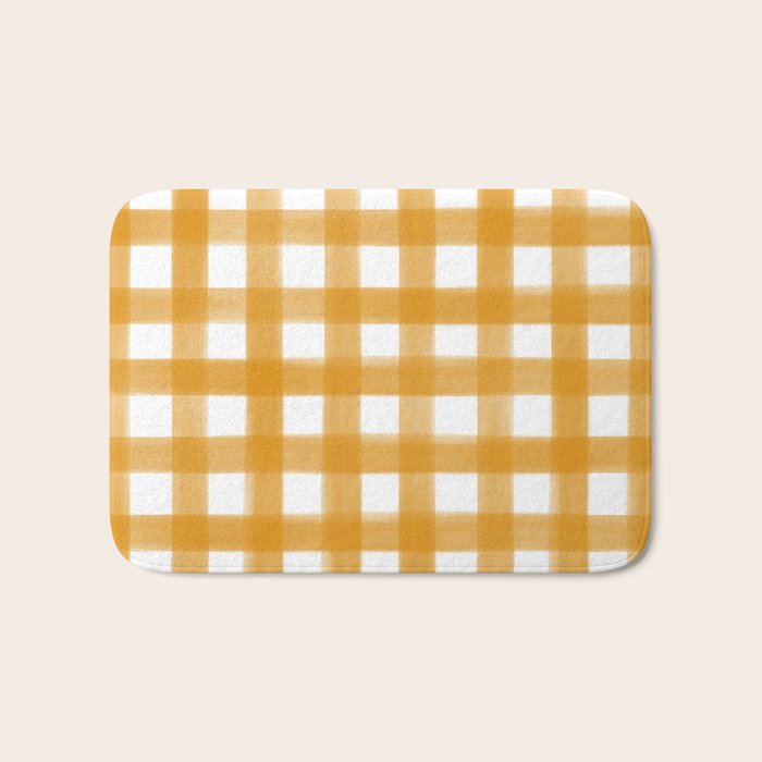 Watercolor Gingham - ochre on white  Bath Mat Gallery Image 1