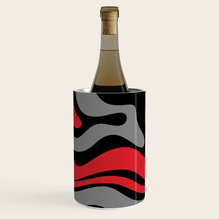 Modern Retro Liquid Swirl Abstract Pattern Black Red Gray Wine Chiller Gallery Image 2