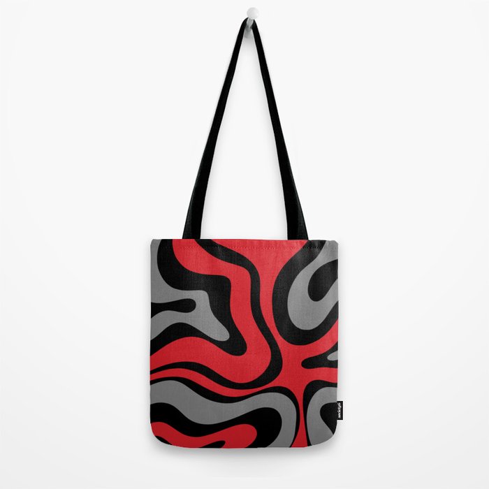 Modern Retro Liquid Swirl Abstract Pattern Black Red Gray Tote Bag Gallery Image 2