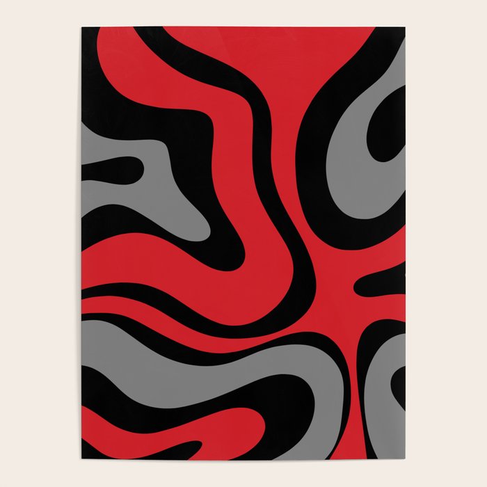 Modern Retro Liquid Swirl Abstract Pattern Black Red Gray Poster Gallery Image 4