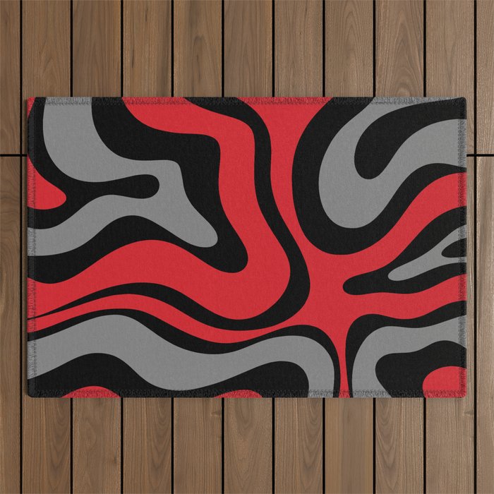Modern Retro Liquid Swirl Abstract Pattern Black Red Gray Outdoor Rug Gallery Image 1