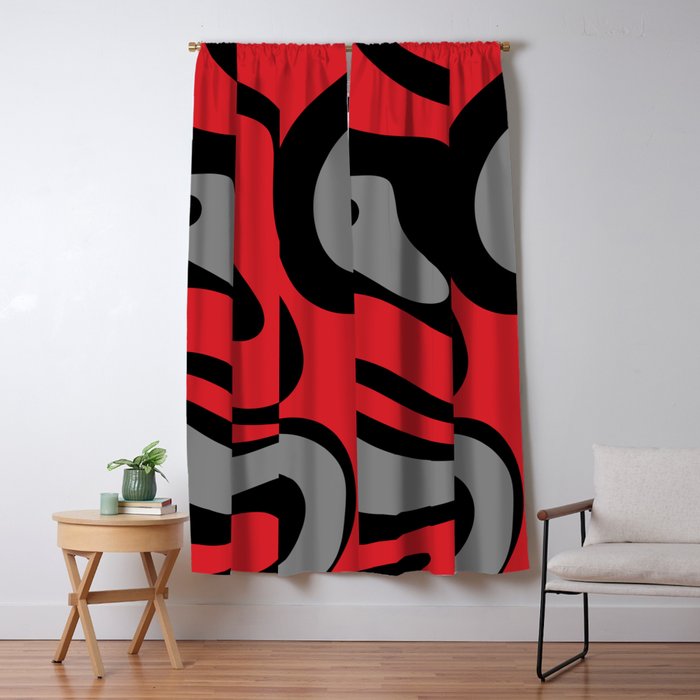 Modern Retro Liquid Swirl Abstract Pattern Black Red Gray Window Curtain Gallery Image 5