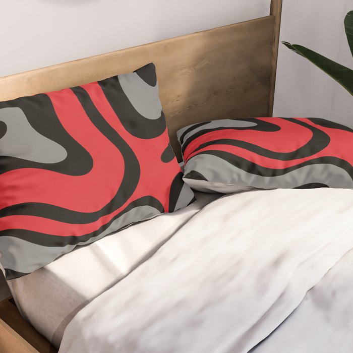 Modern Retro Liquid Swirl Abstract Pattern Black Red Gray Pillow Sham Gallery Image 2