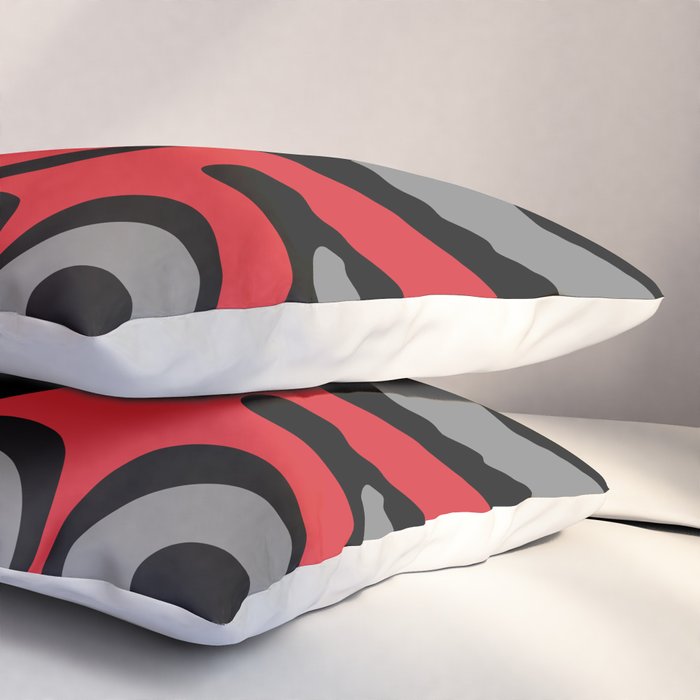 Modern Retro Liquid Swirl Abstract Pattern Black Red Gray Pillow Sham Gallery Image 3