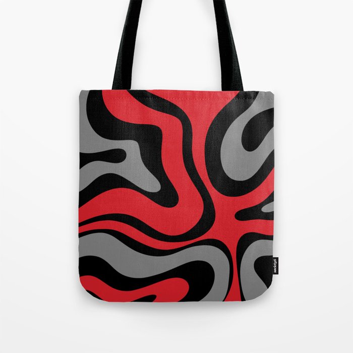 Modern Retro Liquid Swirl Abstract Pattern Black Red Gray Tote Bag Gallery Image 1
