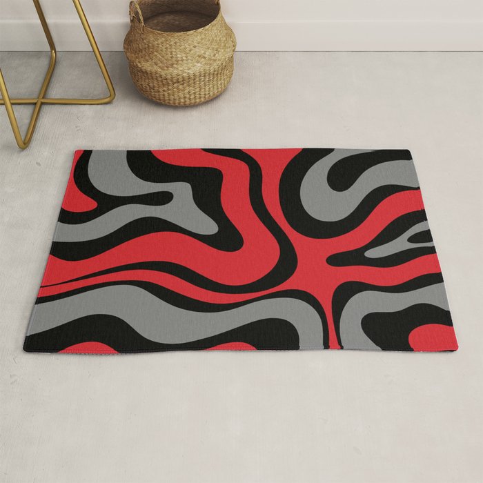 Modern Retro Liquid Swirl Abstract Pattern Black Red Gray Rug Gallery Image 1