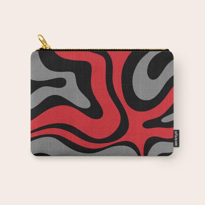 Modern Retro Liquid Swirl Abstract Pattern Black Red Gray Carry All Pouch Gallery Image 1