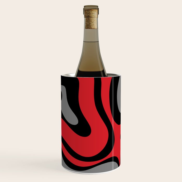 Modern Retro Liquid Swirl Abstract Pattern Black Red Gray Wine Chiller Gallery Image 1