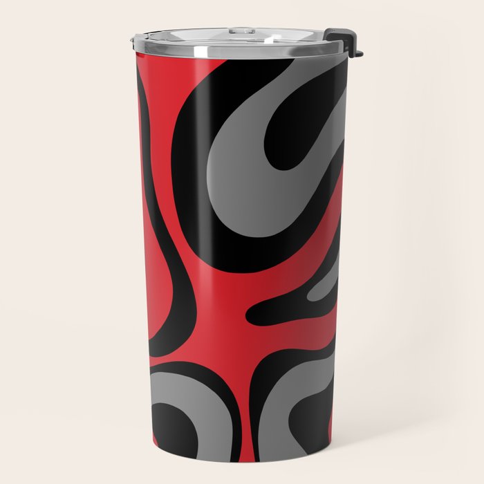 Modern Retro Liquid Swirl Abstract Pattern Black Red Gray Travel Mug Gallery Image 2