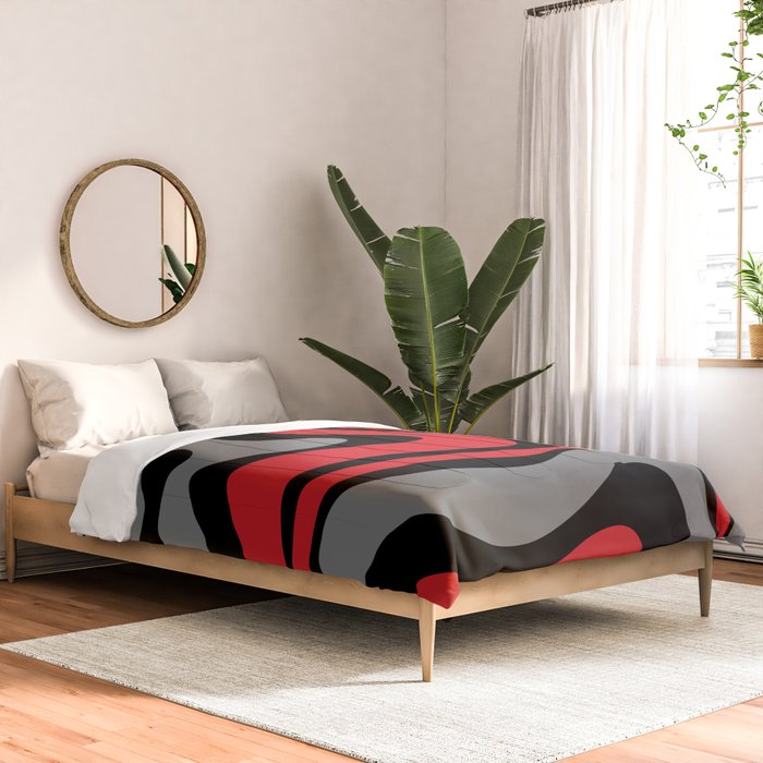 Modern Retro Liquid Swirl Abstract Pattern Black Red Gray Comforter Gallery Image 2