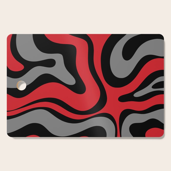 Modern Retro Liquid Swirl Abstract Pattern Black Red Gray Cutting Board Gallery Image 1