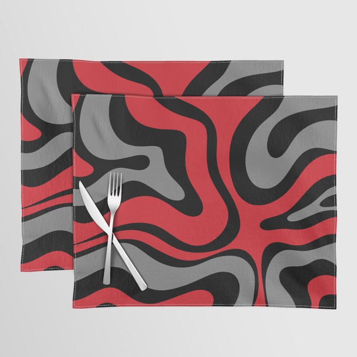 Modern Retro Liquid Swirl Abstract Pattern Black Red Gray Placemat Gallery Image 1