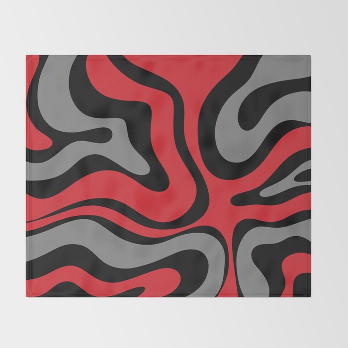 Modern Retro Liquid Swirl Abstract Pattern Black Red Gray Throw Blanket Gallery Image 2