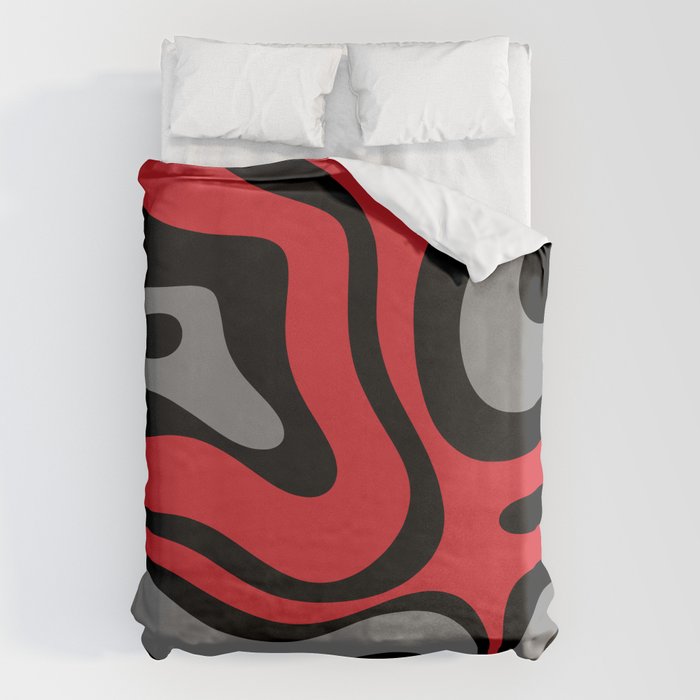 Modern Retro Liquid Swirl Abstract Pattern Black Red Gray Duvet Cover Gallery Image 6