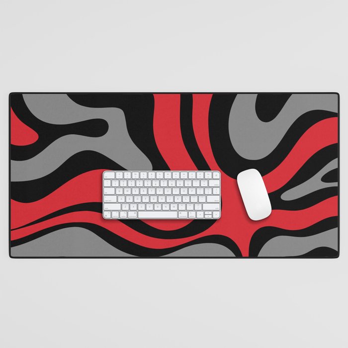 Modern Retro Liquid Swirl Abstract Pattern Black Red Gray Desk Mat Gallery Image 1