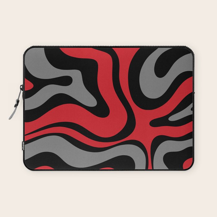 Modern Retro Liquid Swirl Abstract Pattern Black Red Gray Laptop Sleeve Gallery Image 1